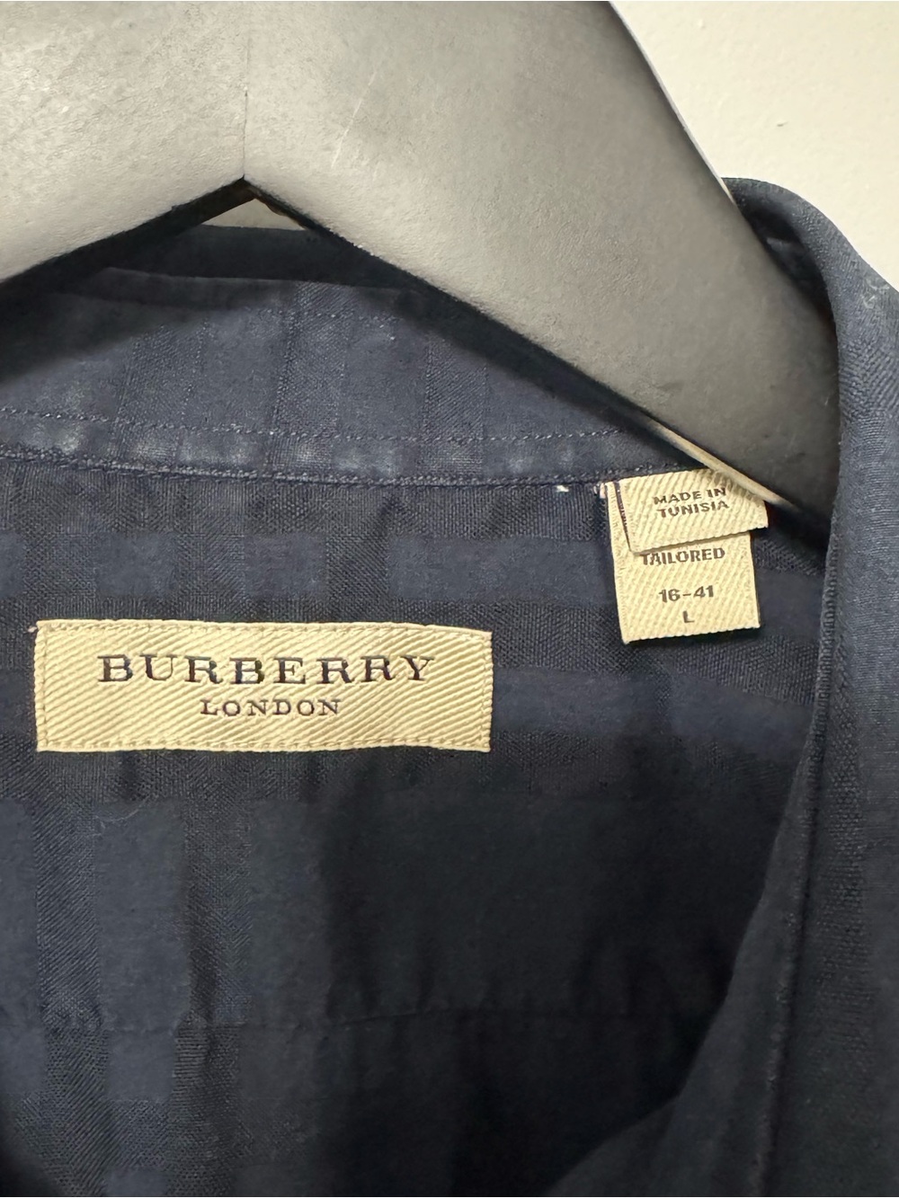 BURBERRY Men’s Cotton Tailored Fit Check Long Sleeve Shirt - Blue, Large - Picture 7 of 11